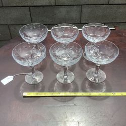 Set of 6 Hand Etched Champagne Glasses