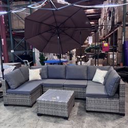 New 7 Pieces Wicker Outdoor Patio Furniture set Sectional Sofa Set ottoman table