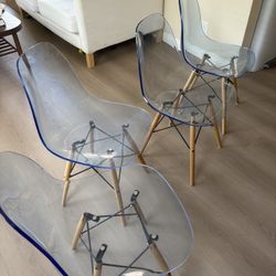 4 Clear (blue tint) Dining Table Chairs