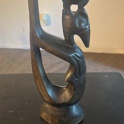 Abstract Wood Carving: Kissing Lovers Sculpture, African Art Inspired