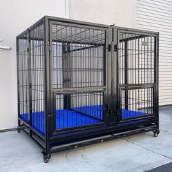 New in box $280 X-Large 49” Heavy Duty Folding Dog Cage 49x38x43” Double-Door Kennel w/ Divider