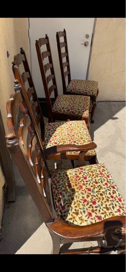 Vintage Dark Walnut Ladder Back Chairs