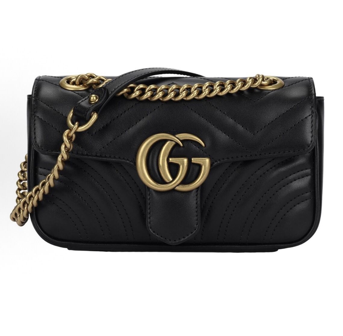 GUCCI Gucci GG Marmont Gold Vintage Double G Logo Emboassed Leather Marmont 22 Chain Flip Bag Shoulder Bag Crossbody Bag(147)67