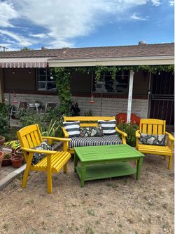 Outdoor patio wood furniture set of coffee table and wooden Couch