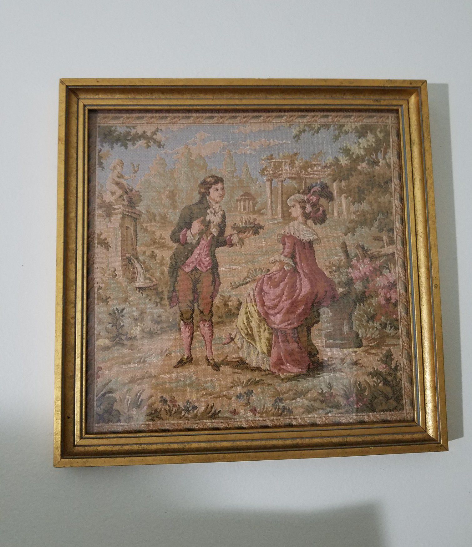 French Aubusson Husbandry Agrarian Pastoral Scene Tapestry Square With Frame
