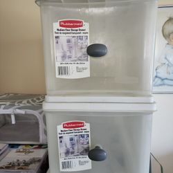 2 Rubbermaid Medium Clear Storage Drawers