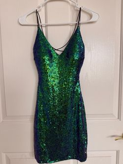 Green Blue Sequin Mini Bodycon Dress