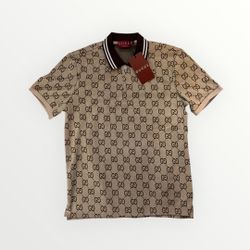 Gucci Brown & Tan GG Monogram Polo Shirt - XL