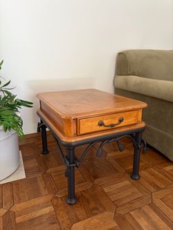 Wood and Iron End Table with Drawer