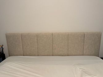 Upholstered Headboard Beige Linen Panel Design KING