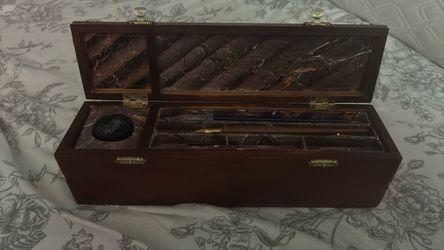 Vintage Wooden Calligraphy Writing Set Box