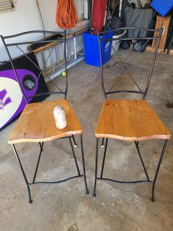 Tall Wrought Iron & Wood Stools