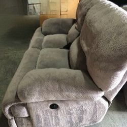 Beautiful, Gray, All Electric Powered Double Recliner Sofa And Matching Double Recliner, Loveseat Two Pieces