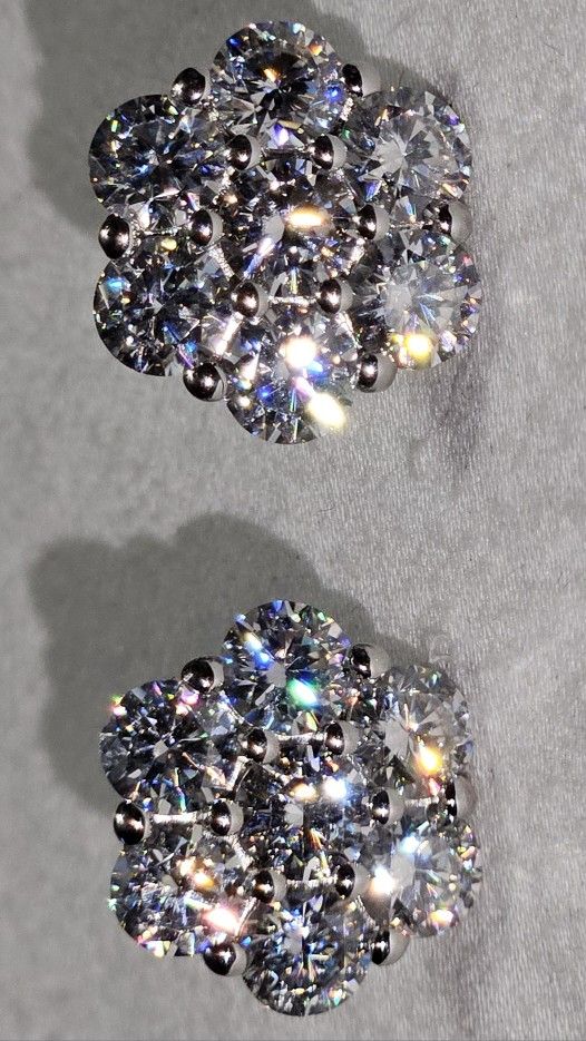 925 Sterling Silver Flower Earrings With Genuine Moissanite 7 Carats Pair 3.5 Carats Each Earring