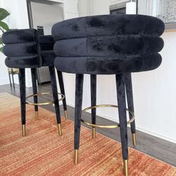 Bar Height Black Velvet Bar Stools – Set of 2 (42”)