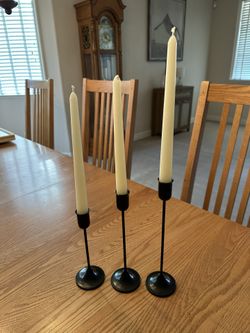 Black Iron Taper Cancel Holders- Set Of 3 -candles Included