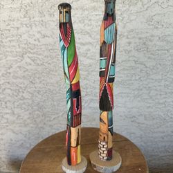 Corn Maidens Kachina Dolls Carved Figures Religious Totem Statue Sculpture Set of 2