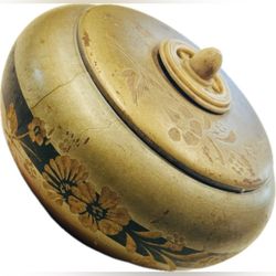 Original Vintage Fine Art Lidded Floral Bowl Bone Knob Lid Coffee Tobacco Snuff Oils Spices Coins Artisan Antique Collectible Handmade Articulated