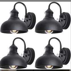7'' Outdoor Dusk to Dawn Barn Lights Small Black Exterior Gooseneck Light Wall Mount Classic Exterior Barn Door Wall Lighting Fixture 4 Pack Farmhouse