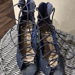 Denim wedge,lace up