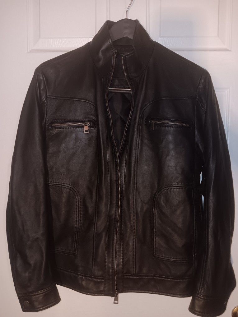 Roundtree and Yorke black leather jacket (for sale)