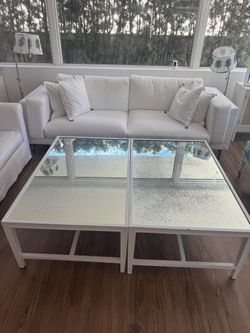 Antiqued Mirror Top Coffee Table, White Frame, 48" x 29"