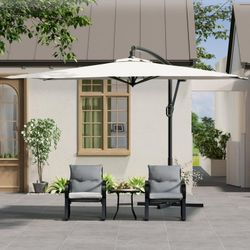 9 x 11.5FT Offset Patio Umbrella, Cantilever Hanging Outdoor Umbrella for Market, Backyard, Poolside, Garden