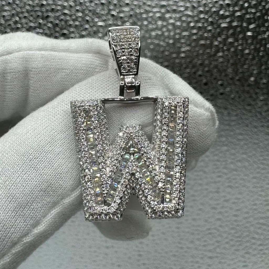 A Moissanite Initial in Sterling Silver with a CTW of 2.86 in Bugget Style