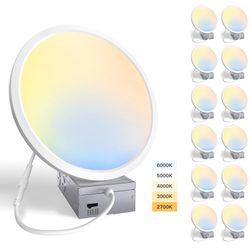 Amico 12 Pack 7 Inch 5CCT Slim LED Semi-recessed Ceiling Light with Junction Box, Fit 3.5~6.5 Inch Hole, 2700K/3000K/4000K/5000K/6000K,18W Eqv 120W, D