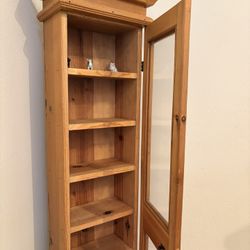 Tall narrow wooden curio display cabinet