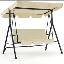Patio Swings Outdoor, 3-Seat Glider Porch Bench with Removable Cushion and Adjustable Shade, Swing Chairs for Outdoor Lounge Modern