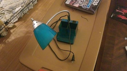 Teal desk lamp with usb charger