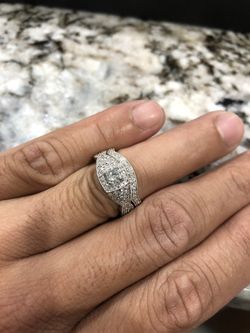 14KT white gold, princess cut diamond engagement set