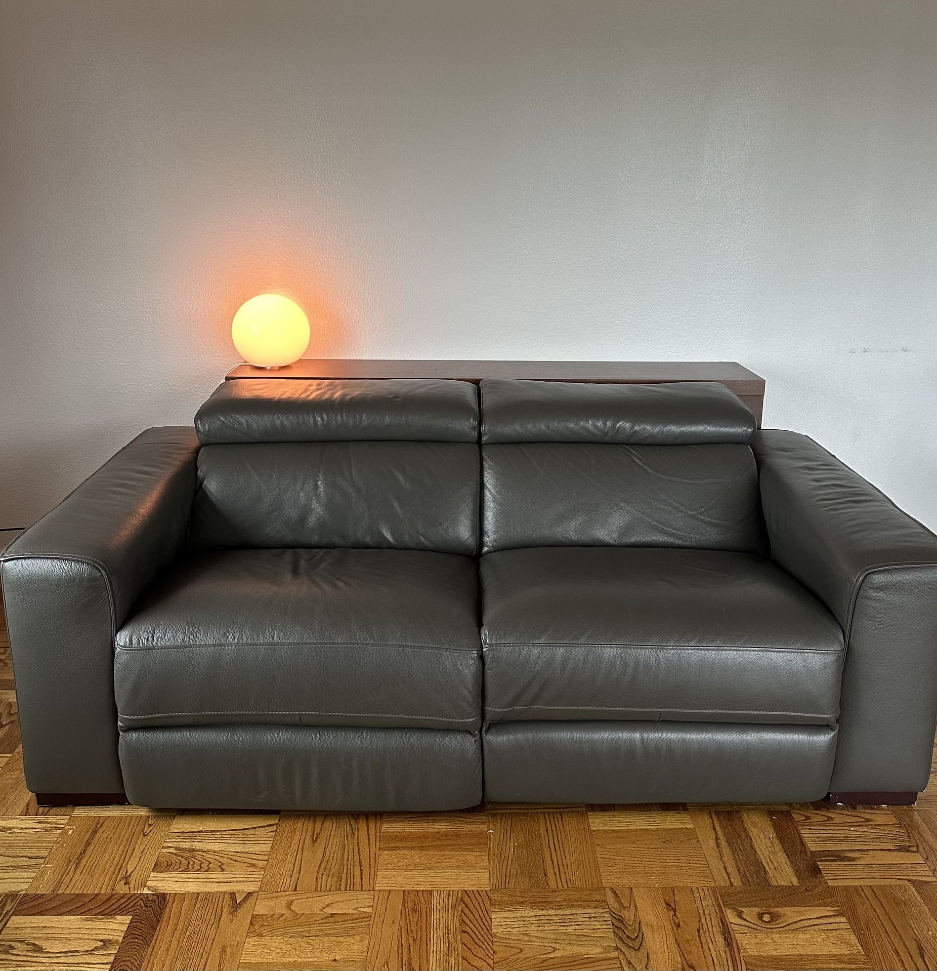Gray Dania Leather Modern Couch Power Recliner Loveseat