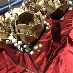 Beautiful Pair Of Box Mirrored Gold Centerpieces 