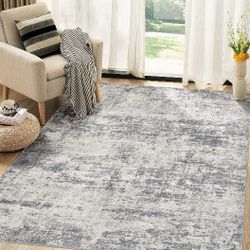 5x7 Washable Abstract Area Rug (Dark Gray/Beige)