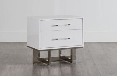 Modern White 2-Drawer Nightstand with Acrylic Handles and chrome legs