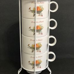 NEW Grace Fine Porcelain Pumpkin Patch Wheelbarrow Stackable Coffee Mugs