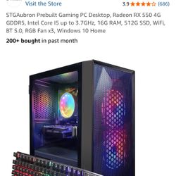 STGAubron Prebuilt Gaming PC Desktop, Radeon RX 550 4G GDDR5, Intel Core I5 up to 3.7GHz, 16G RAM, 512G SSD, WiFi, BT 5.0, RGB Fan x3, Windows 10 Home