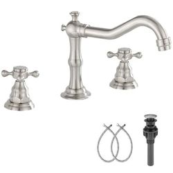 GGSTUDY Brushed Nickel Bathroom Faucet 3-hole 2-handle 8in-16in With Pop-up Drain Widespread  Open Box New 