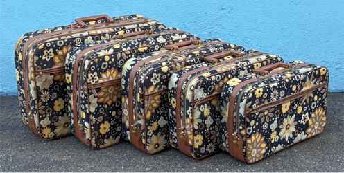 Set of 5 1970's Japanese floral suitcases
