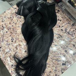 Luxy 16” Seamless Jet Black Clip Ins 100% Remy Human Hair