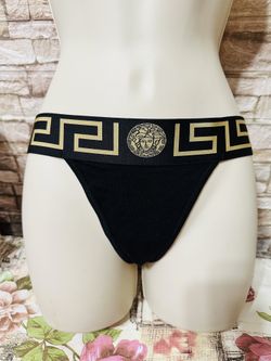 Versace Black Greca Border Thong Size 2 - Medium new with tags