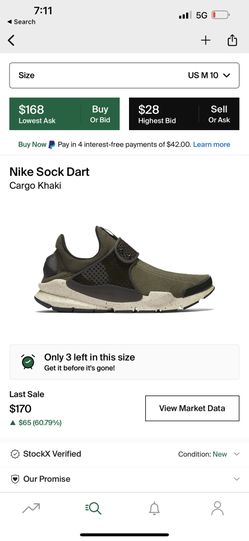 Men’s Nike Sock Dart (size 10)- Cargo Khaki