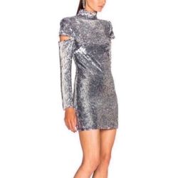 Helmut Lang Disco Sequin Silver Mini Dress Size M    