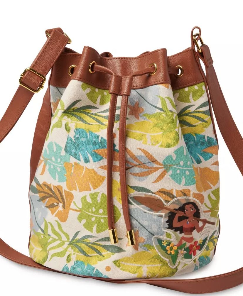 NEW! Disney Moana Canvas Swim Bag Hawaiian Print & Embroidered Patch Cinch Top