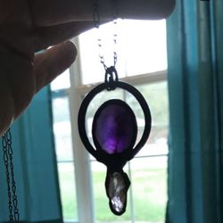 Electroformed Amethyst & Vera Cruz Amethyst Pendant On Black Chain