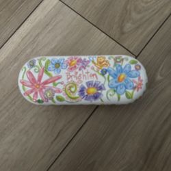 Brighton floral-patterned metal tin case designed to hold sunglasses or eyeglasses