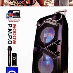 Pro-DJ Bluetooth Speaker with TWS/ USB/ SD/ Micro SD/ AUX Inputs/ FM Radio/ LED Lights/ Mic & Control Included/ Rechargeable