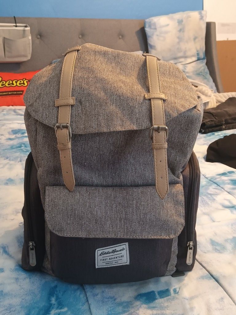 Eddie Bauer First Adventure Places & Spaces Black & Gray Backpack Diaper Bag